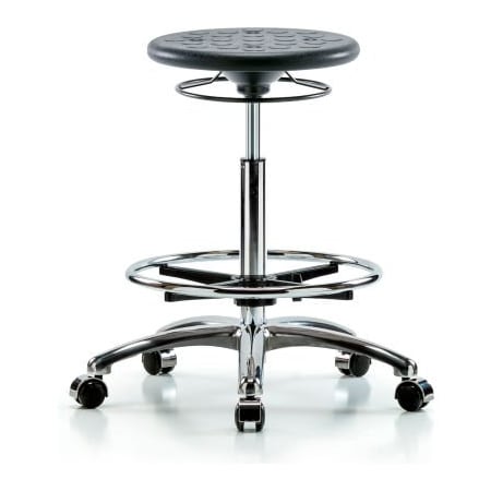 E Com Blue Ridge Ergonomics Cleanroom Stool W/ Casters and Footring - High Bench Height - Black CLR-IPHBSO-CR-CF-CC-BLK